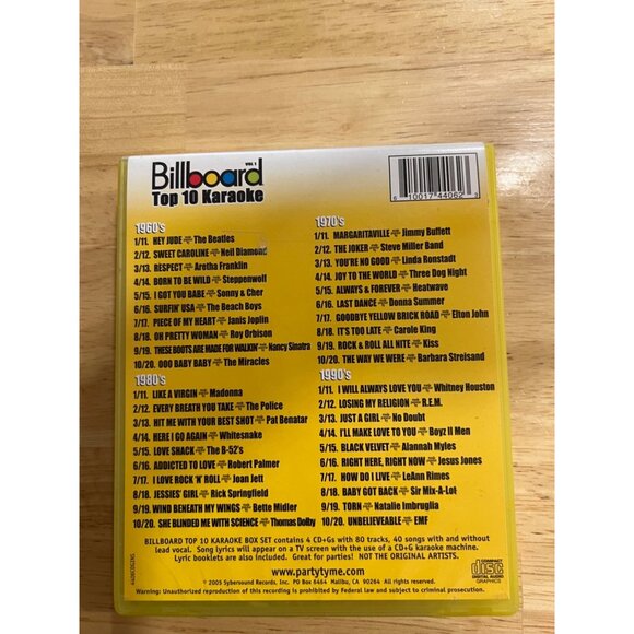 Billboard Top 10 Karaoke CD+Gs Set 1960s-1990s Vol 1 Yellow Case - Picture 7 of 7